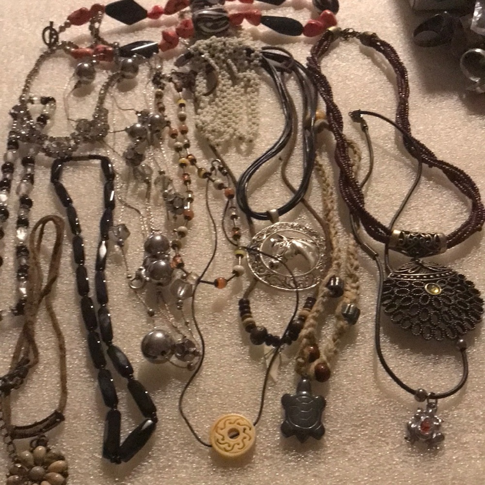 Bohemian Multi-Accent Women’s Necklace Collection - Brown and Cream Tones lot